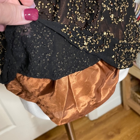 Black Silk with Gold Beading Double V Top Size Medium - Picture 5 of 6